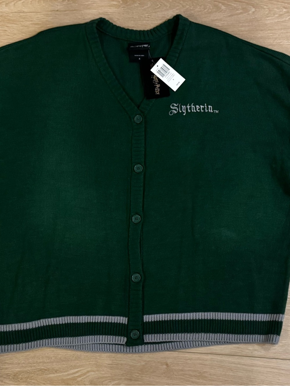 Warner Bros. Slytherin Dark Green Button Cardigan with Gray Trim